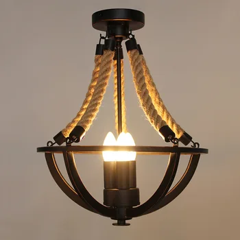 Ameriški retro industrijske slog konoplja vrv lestenec kovanega železa restavracija lučka soba lučka spalnico, stropne svetilke LB12252