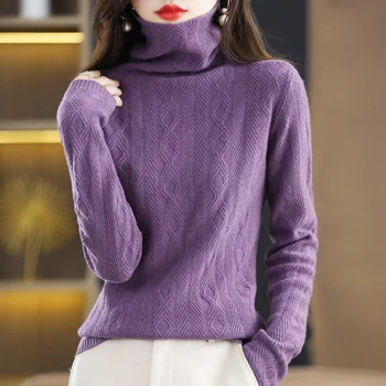 Jeseni in pozimi žensk turtleneck kašmir pulover 100% volne pletene puloverju dolgo sleeved slim dno majica plus velikost